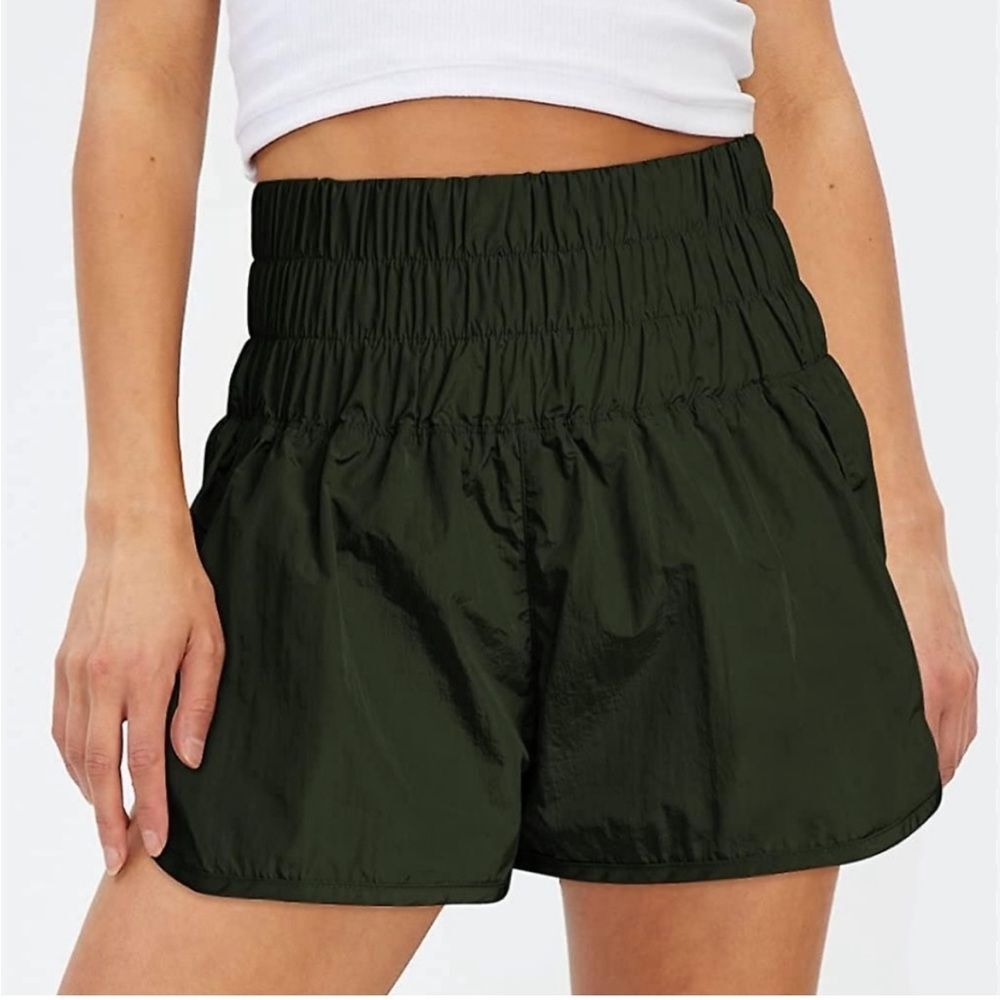 High Waisted Athletic Elastic Running Shorts Size Small Black & grey